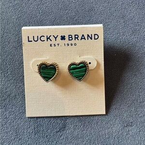 Brand new Lucky Brand Green heart shaped Gold Earrings